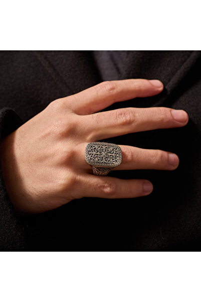 Umut silver Kalem İşlemeli 925 Ayar Gümüş Erkek Yüzük