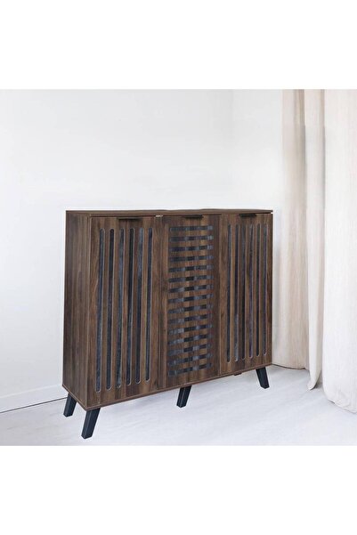 Al Saada Home Featured 3-Door Multi-Purpose Shoe Cabinet - Coffee - 110x35x120 cm
