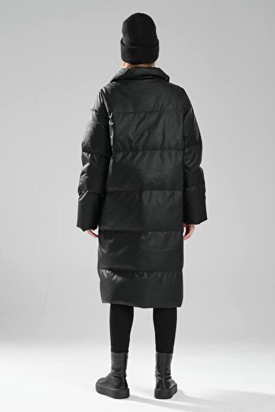 tw3 Women's Faux Leather Goose down Filled Design Long Coat