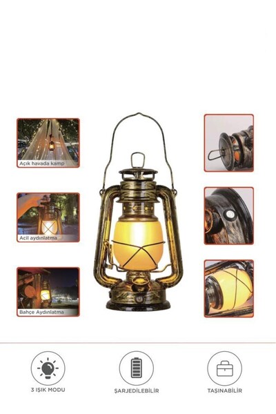 Başkenttekno Nostaljik Retro Şarjlı Led Gaz Lambası Görünümlü Gece Lambası