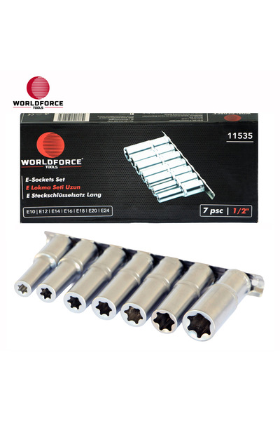 Worldforce E-Socket Set Long 7 Pieces 1/2'' (E10, E12, E14, E16, E18, E20, E24 mm)