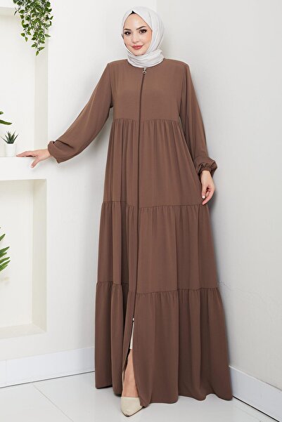 hafsamina Layered Gathered Ferace Light Brown Hm2735