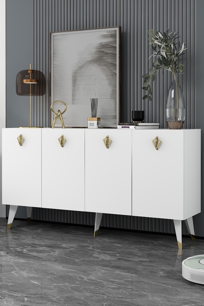 DEMONTE DECOR 8209-32DD KB150 KONSOL, TV ÜNİTESİ BEYAZ-ALTIN