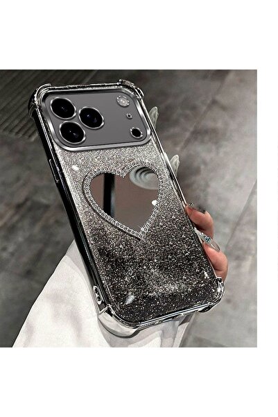 Generic Case for iPhone 17 Pro，Shine Bow Wrist Strap，Sparkly Heart Makeup Mirror，Elegant Bling 17 Pro Cover