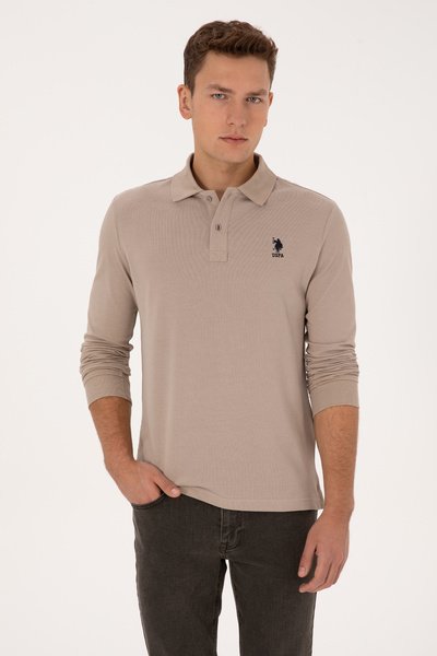U.S. Polo Assn. Men's Regular Fit Polo Collar Dark Beige Basic Sweatshirt 503...