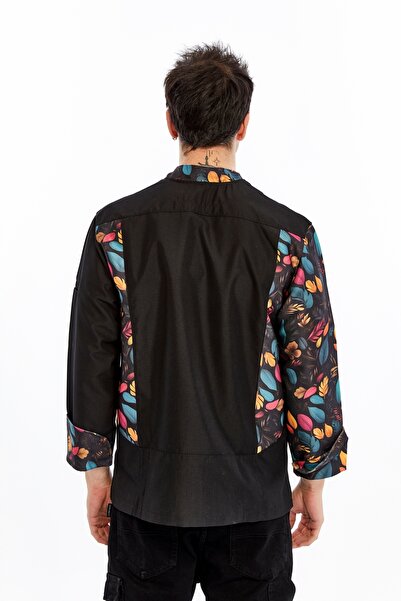 Uniprom Long Sleeve Cook Jacket Apron Chef, Waiter Flora Model Black