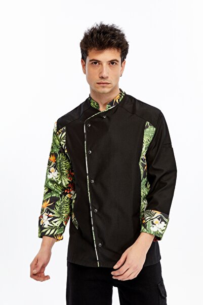Uniprom Long Sleeve Cook Jacket Apron Chef, Waiter Tropical Model Black