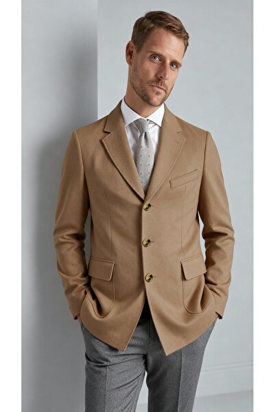 İgs ERKEK CAMEL REGULARFIT / RAHAT KALIP CEKET YAKA KABAN
