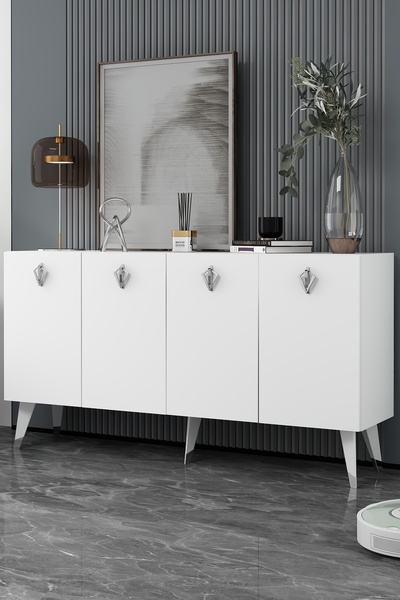 DEMONTE DECOR 8209-32DD KB150 KONSOL, TV ÜNİTESİ BEYAZ-GÜMÜŞ