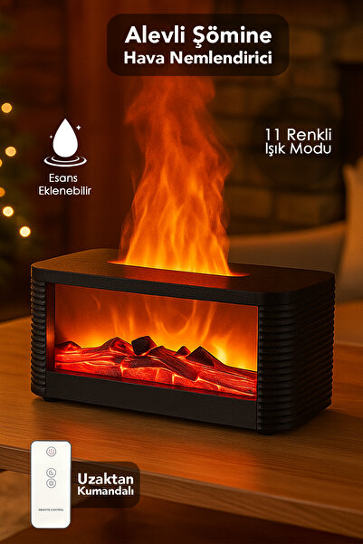 mimtec Şömine Hava Nemlendirici - 250 ml Kumandalı Işıklı Buhar Makinesi Aroma Difüzörü Aromaterapi