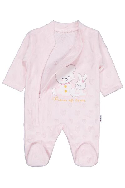 Minidamla Girl Bear Rabbit Embroidery Zippered 1-6 Months Jumpsuit - Pink 3-6 Months