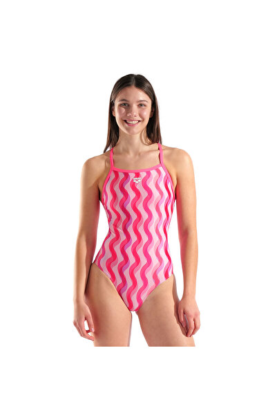 ARENA Ripple Print Swimsuit Lightdrop Kadın Pembe Yüzücü Mayosu 010980990