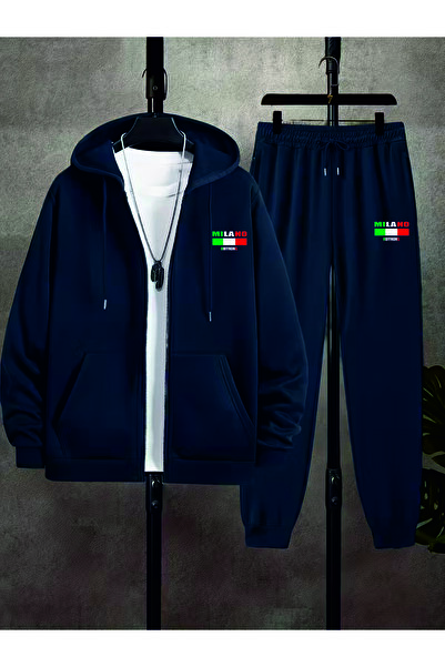 HOFFNUNG Casual Hooded Top and Sweatpants Set - Solid Color Milano Full Zip