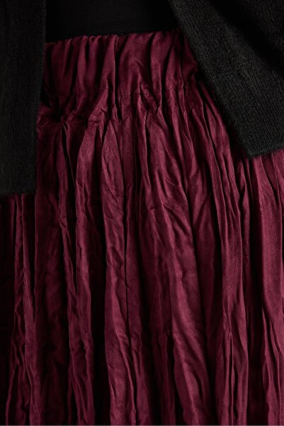 minaaise Women's Burgundy Suede Long Elastic Waist Skirt 30104