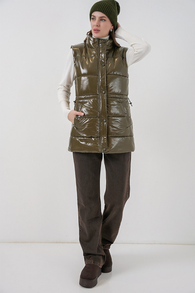 Bigdart Women's Shiny Puffer Vest 5218 - Khaki