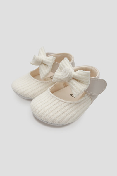 Defne Baby Soft Knit Textured Bow Detailed First Step Baby Shoes