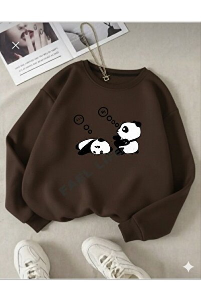 FAEL LİFE GENIS KESIM SIFIR YAKA KISLIK PAMUKLU TEMBEL PANDA BASKILI