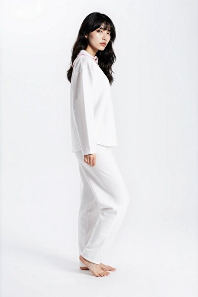 Ecrou Women's Ecru Waffle Panda Kingdom Peter Pan collar Long Sleeve Pants Pajama Set