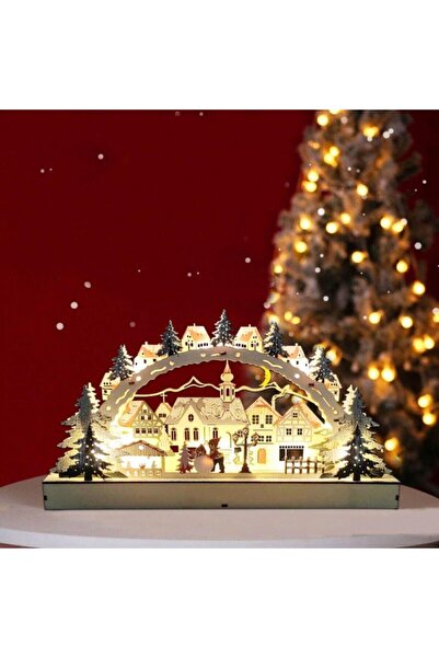 HOFF Decorațiune satească, lemn, 12 LED-uri, H 22 cm, lumină caldă, alimentat...