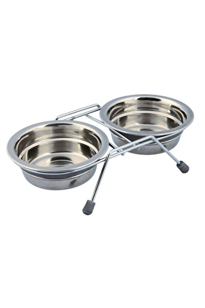 Trixie Set of 2 Stainless Steel Bowls with Metal Stand, 2×0.25 L