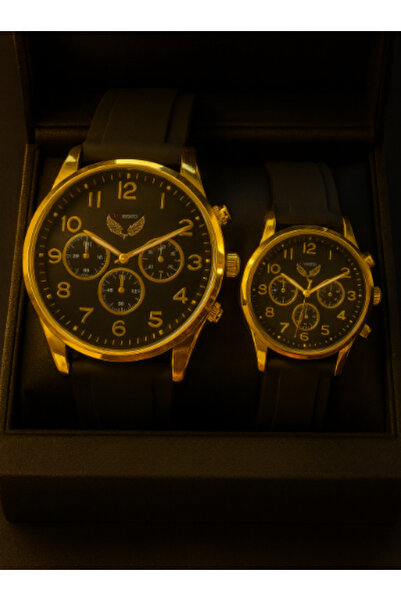 AndraRose Styles Set Ceasuri Premium pentru Cuplu – Black & Gold Sport Edition