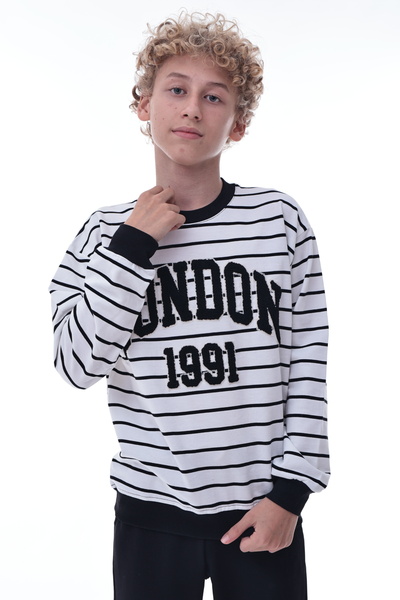 CQCQ Φούτερ με στάμπα για αγόρια London 1991 με ρίγες και 2 κλωστές – Μαύρο κ...