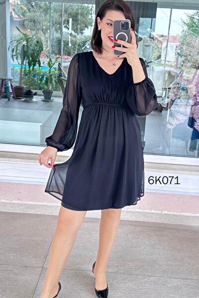 İnce Topuk V-Neck Multi Chiffon Dress 6K071