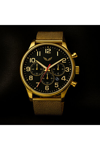 AndraRose Styles Ceas Barbatesc Premium - Black Dial & Golden Mesh