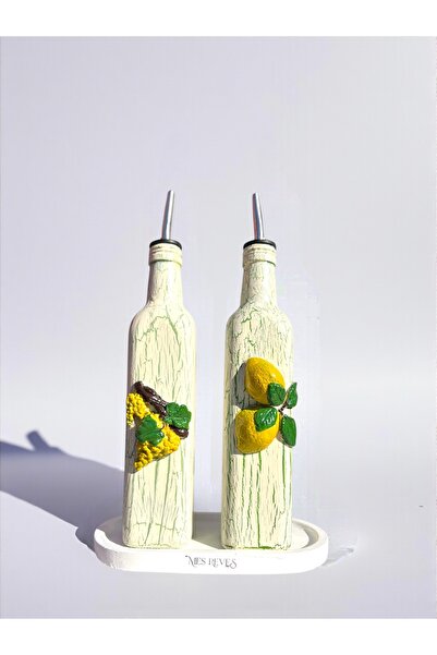 Mes Reves 500 ml Handmade Lemon and Grape Patterned Set of 2 Glass Oil and Sauce Bowls – Decorative Design Kitchen