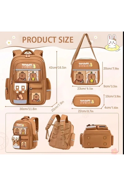 seyuse Capybara Korean Style School Bag Set - Capybara with Pencil Case, Lunch Box and School Bag Accessories 3 Sets