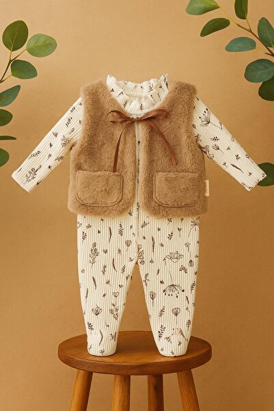 Minikes Bebe Kız Bebek Yelekli Tulum