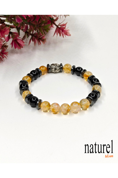 Naturel Tılsım Citrine & Onyx Natural Stone Unisex Bracelet - Money and Abundance