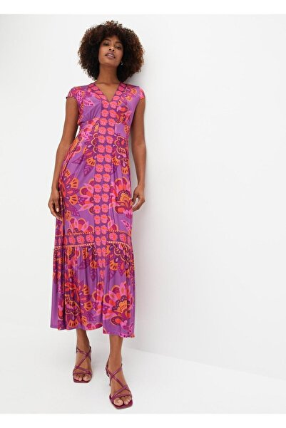 BYŞANS Women's Colorful, Back Elastic Detailed, Patterned Dress 26A39235