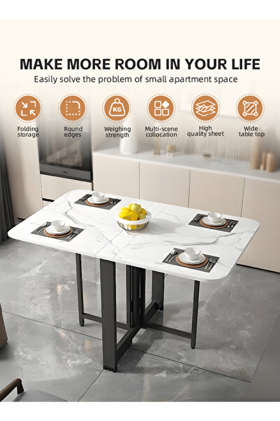 Ammar Space Folding Dining Table Multifunctional Extension Kitchen Table in 3 Forms Dining Table Space Saving