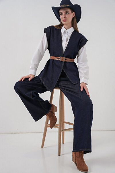 Bigdart Women's Vest Pants Jeans Two Piece Set 30062 - Dark Blue