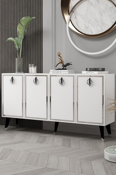 DEMONTE DECOR 8214-32DD KB150 KONSOL, TV ÜNİTESİ BEYAZ-SİYAH-GÜMÜŞ