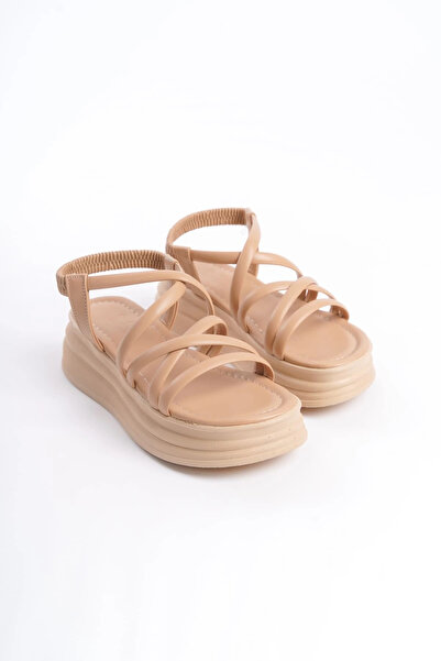 Joy Ayakkabı Bella Elastic Strip Detailed Orthopedic Sole Women's Sandals Ctt - Skin