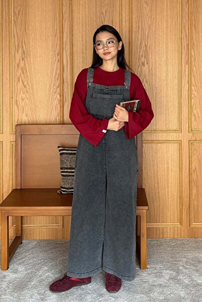 Ceylan Otantik Anthracite Denim Salopet Jumpsuit