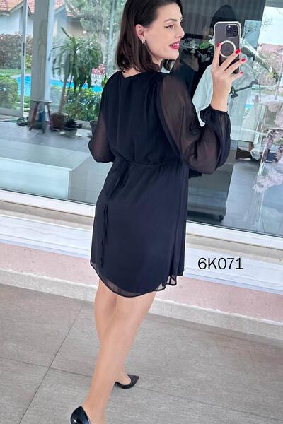 İnce Topuk V-Neck Multi Chiffon Dress 6K071