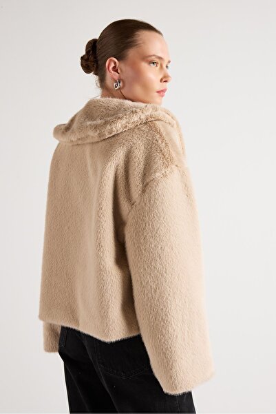 minaaise Women's Stone Collar Design Fur Coat 30082