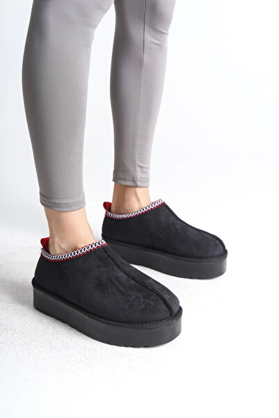 Joy Ayakkabı Leila laceless flat and thick sole fur-lined short suede women's...