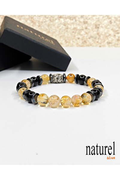 Naturel Tılsım Citrine & Onyx Natural Stone Unisex Bracelet - Money and Abundance