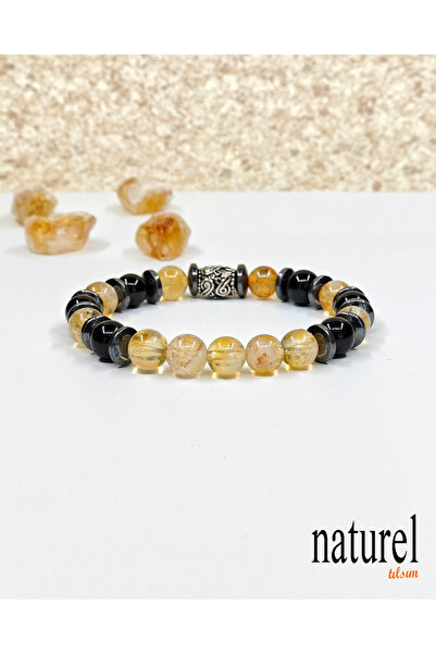 Naturel Tılsım Citrine & Onyx Natural Stone Unisex Bracelet - Money and Abundance