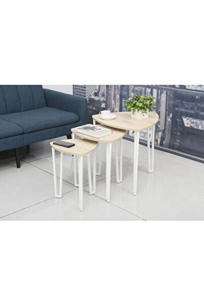 Danube Home مجموعة طاولات أسجارد المتداخلة، 3 قطع - طاولات جانبية متعددة الطبقات من خشب البلوط والأبيض، طقم غرفة معيشة عصري