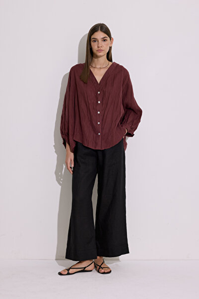 Manuka Keten Crush Buttoned Blouse Plum Crush
