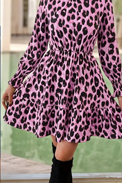 Modayakamoz Rochie elegantă de damă cu imprimeu leopard – Model cu mânecă lungă
