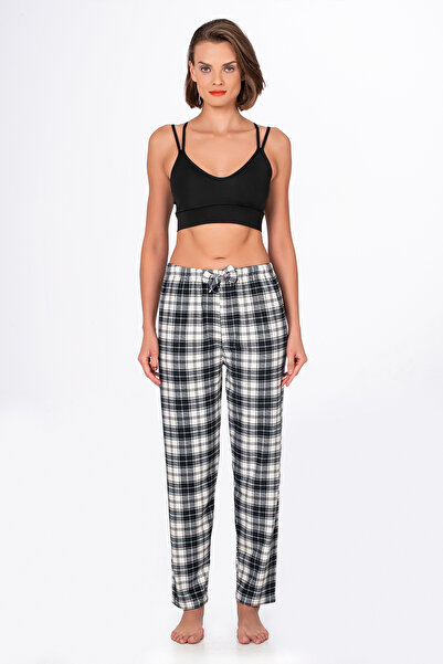 Kompedan Kadın Süet Siyah Kareli Pijama Tek Alt