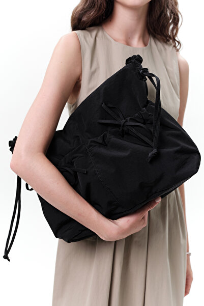 Manuka Black Tote Bag with Drawstring Detail