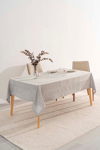 Rivaİstanbul Jumbo Jakar Gri Liquid Repellent Stain-Resistant Tablecloth 160X220 cm