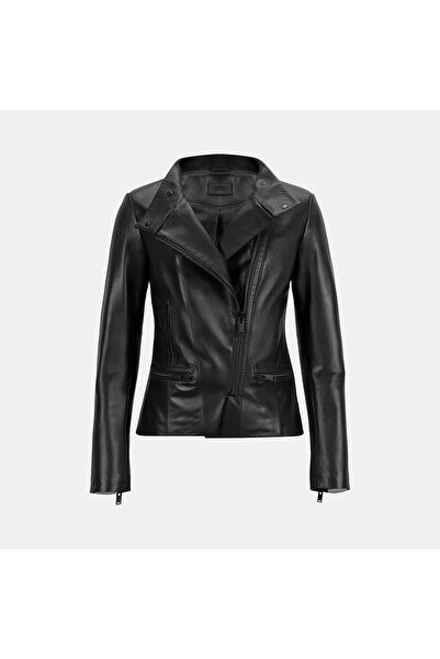 Desa Women's Black Judge Collar Fit Leather Jacket